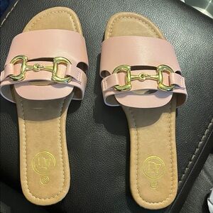 Pink Slide Sandals with Gold Accents